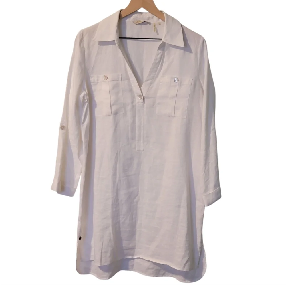 Soft Surroundings Linen White Shirt Dress S‎